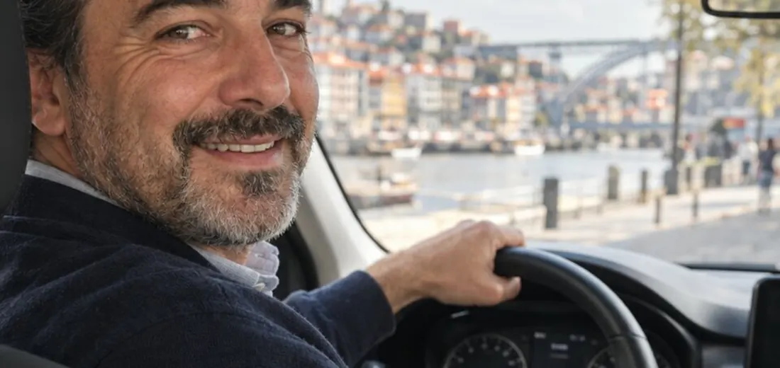Motorista TVDE ao volante, no Porto